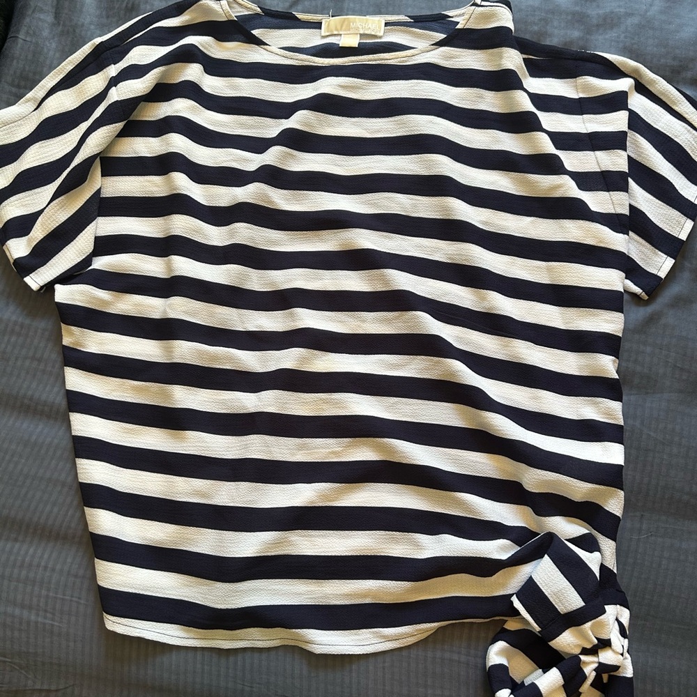 Michael Kors Blue and White Striped Tee